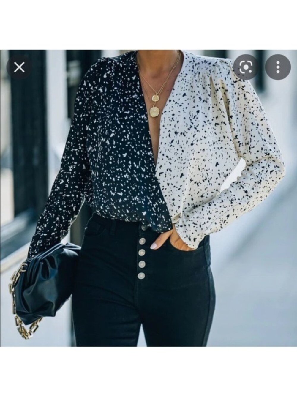 Strut & Bolt Womens Long Sleeve Black and White Speckled Wrap Bodysuit Size M